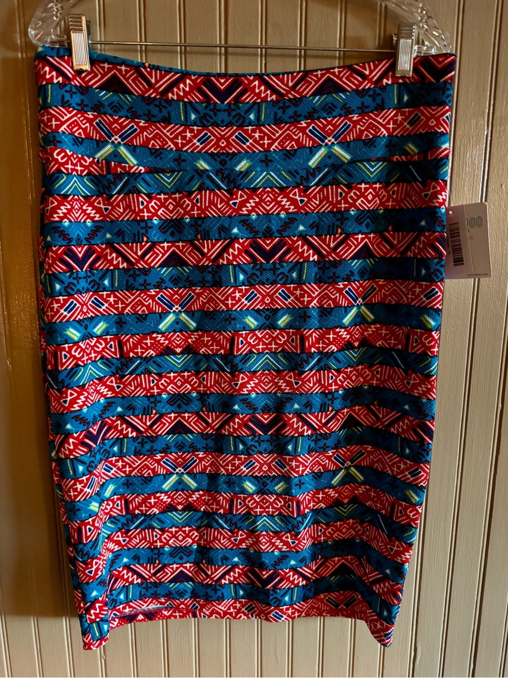 LuLaRoe Red and Teal Geometric Midi Skirt NWT XL
